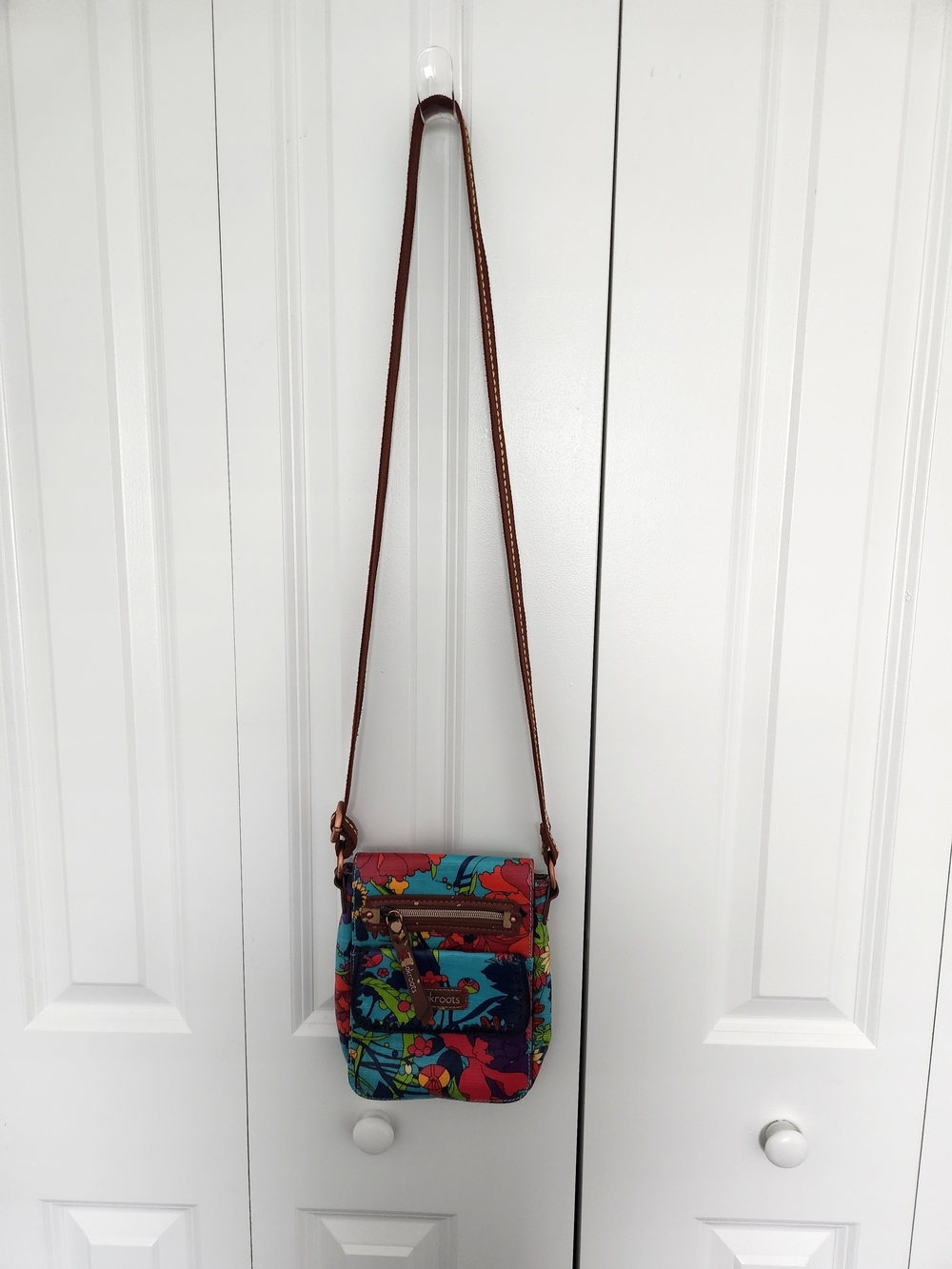 Sakroots Bright Multicolor Floral Crossbody with Brown Strap